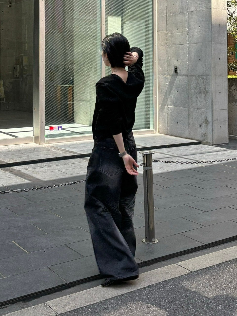 【Chikashitsu +】design washing wide denim pants (2color) / 【チカシツプラス】デザインウォッシングワイドデニムパンツ