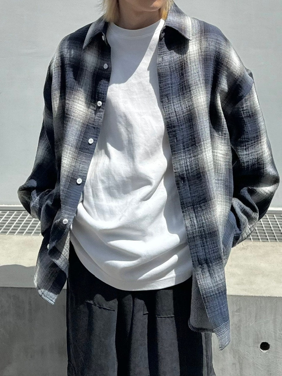 受注制【Chikashitsu +】shadow check shirt (2color) / 【チカシツプラス】シャドウチェック長袖シャツ