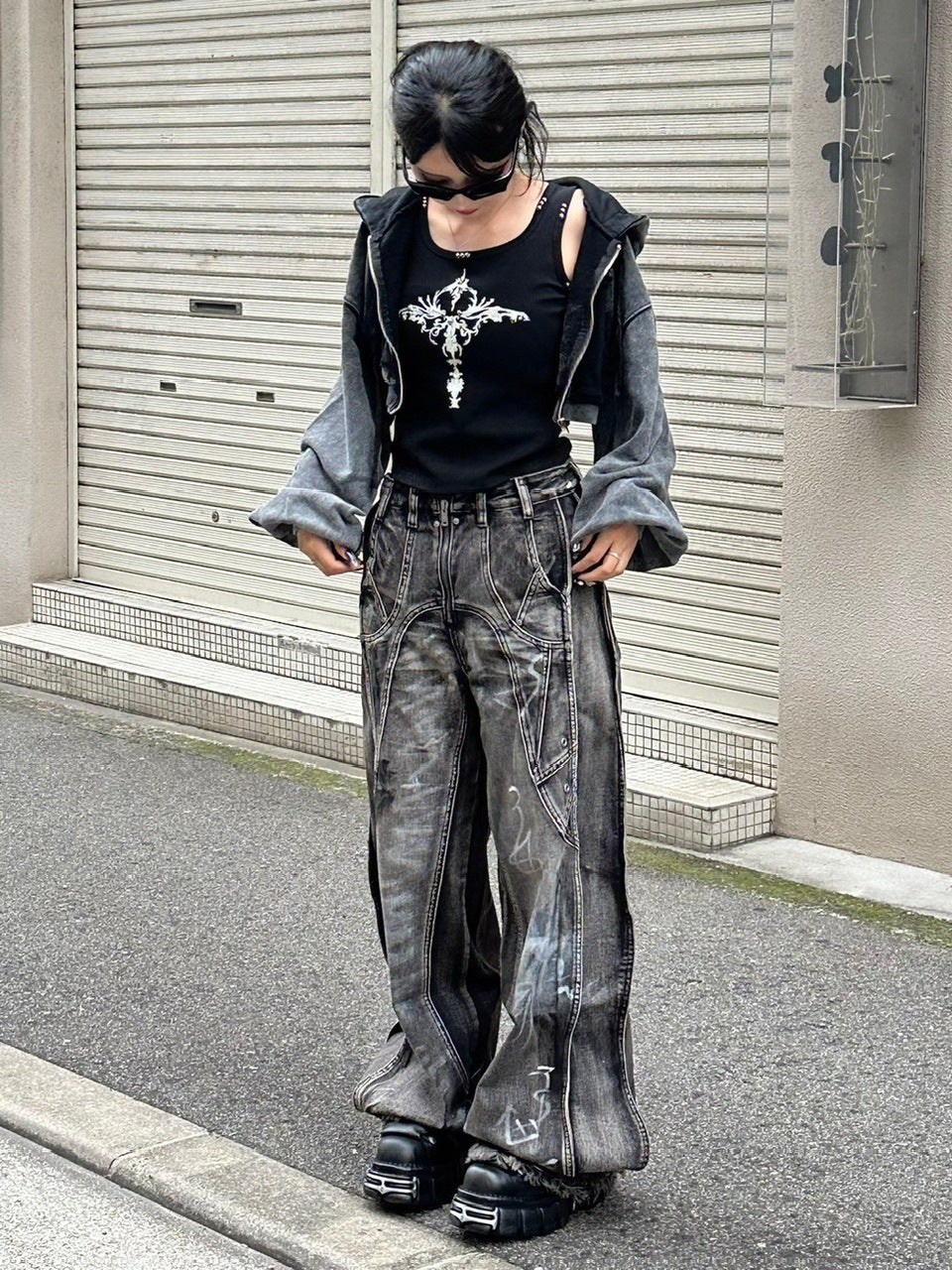 【Never mind the XU】washed crop zipup hoodie