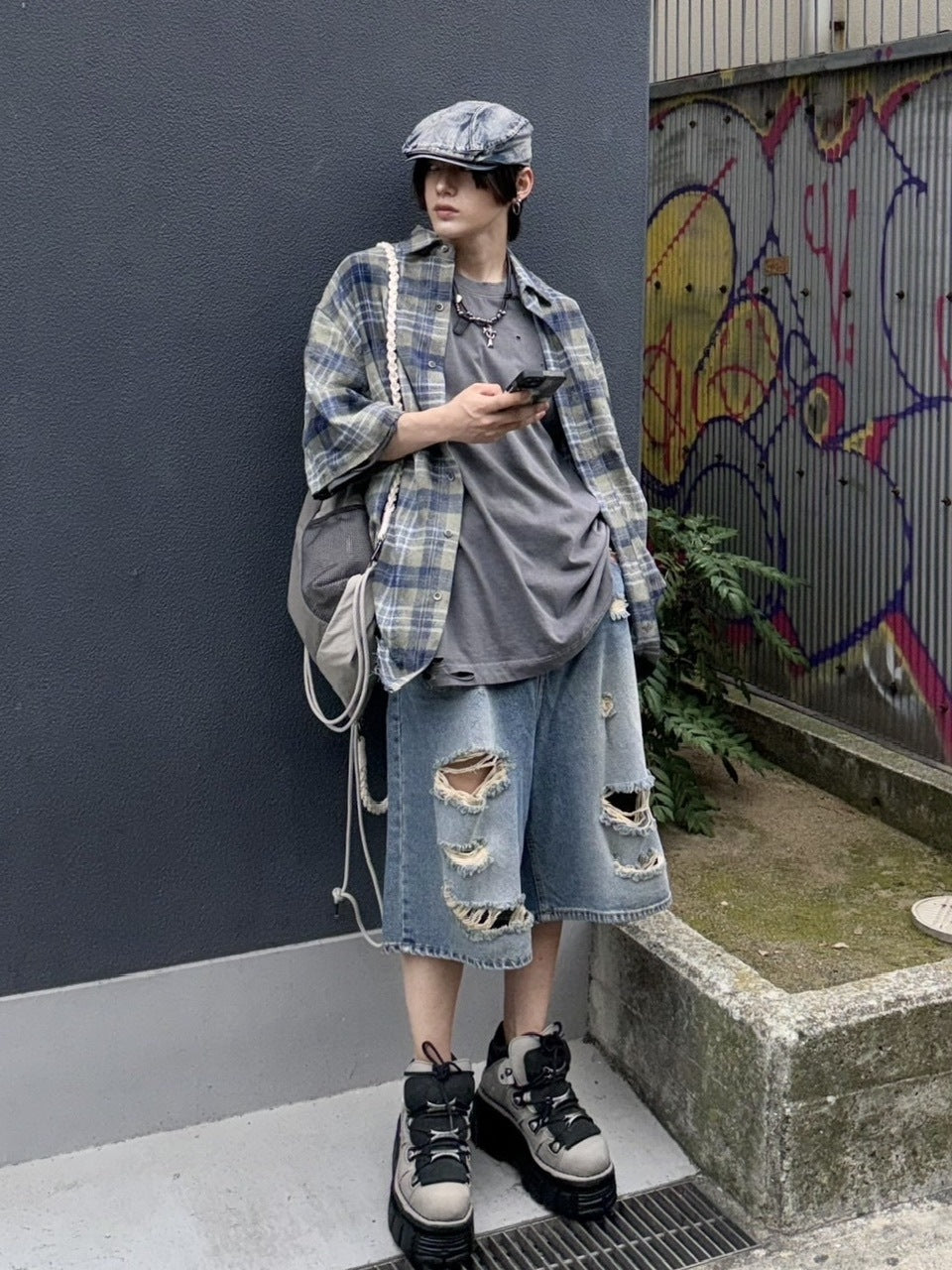 受注制【Never mind the XU】damage oversized tee (2color)