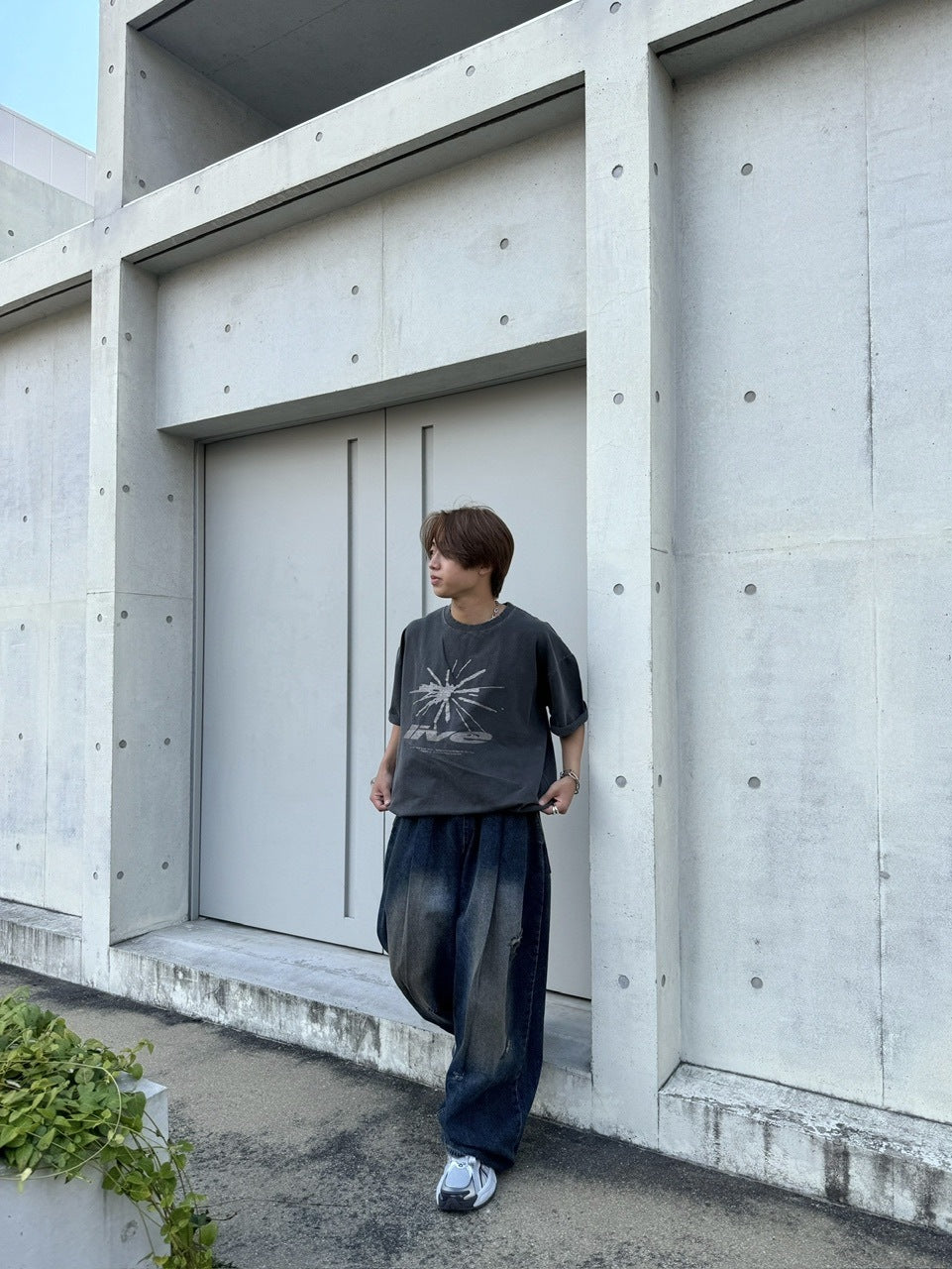 受注制【RENOL】damage denim wide easy pants