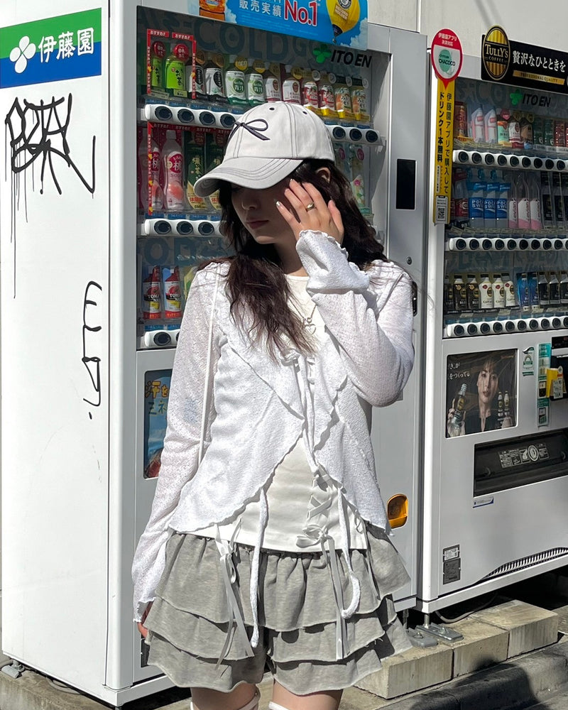 受注制【nmtc +】frill ribbon cardigan (3color)
