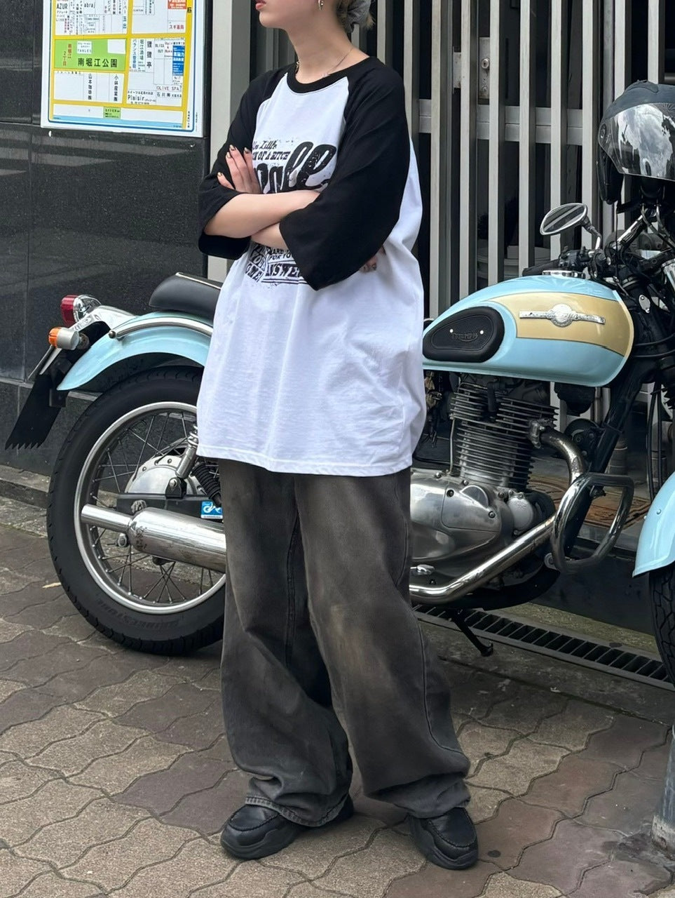 大阪店WEB限定受注制【Chikashitsu +】oversized lettering raglan t-shirt