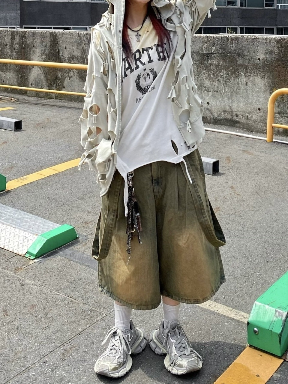 受注制【Never mind the XU】strap denim half pants (2color)