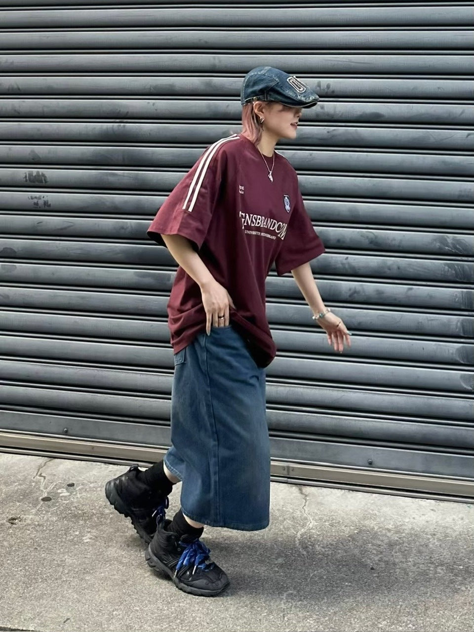【Chikashitsu +】vintage wash wide denim half pants (2color)