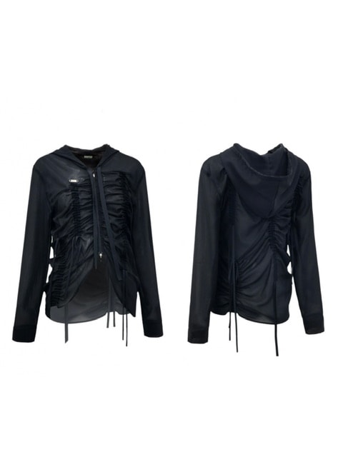 【NACHE】SHIRRING CHIFFON HOODIE ZIP-UP