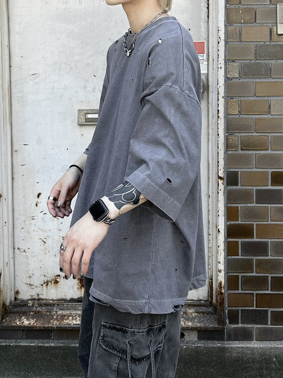 【Chikashitsu +】pigment damage overfit t-shirt (2color)