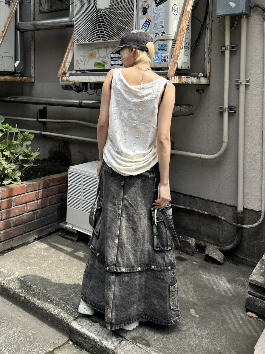 受注制【Never mind the XU】star damage sleeveless (2color)