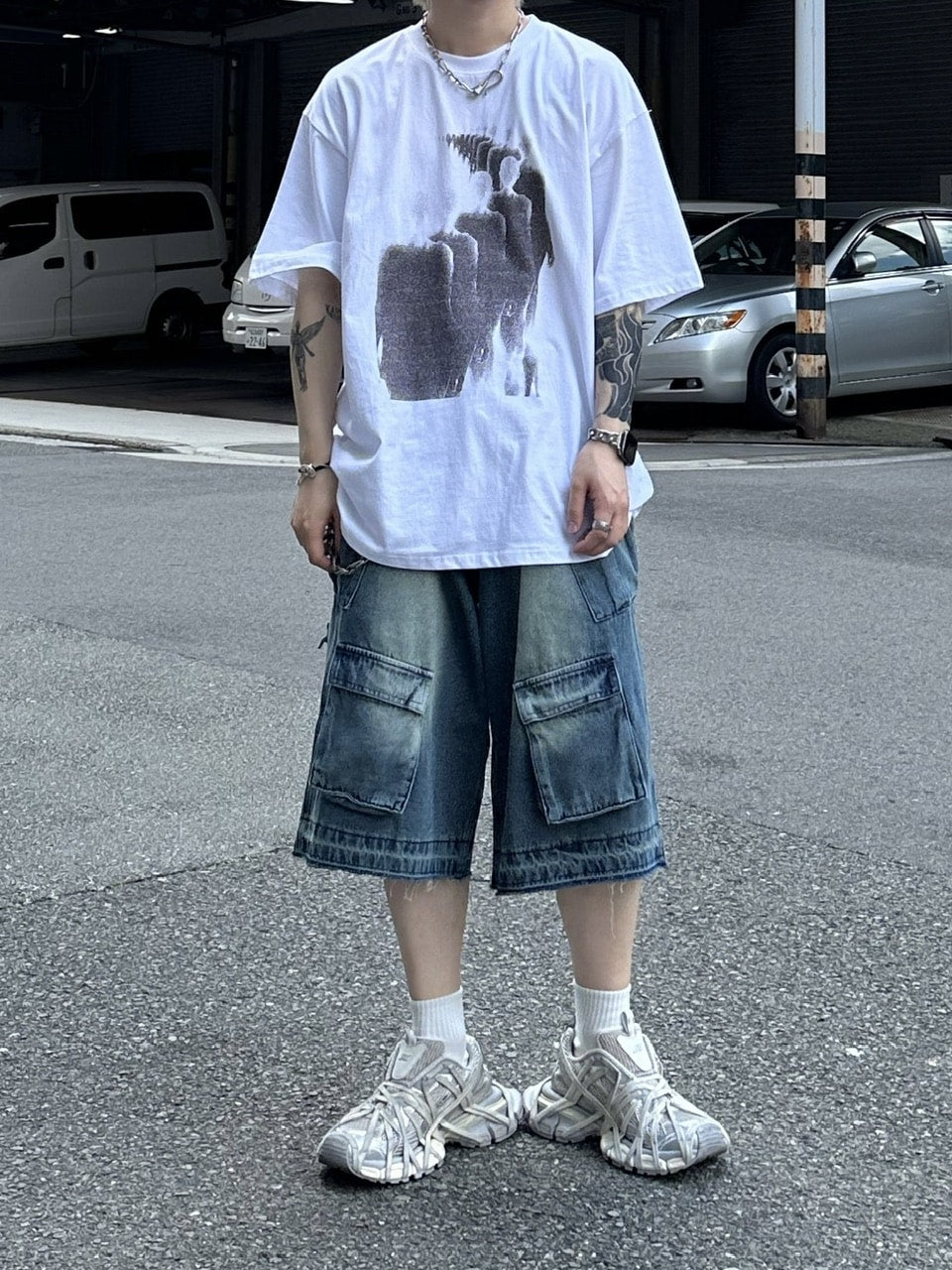大阪店WEB限定受注制【Chikashitsu +】multi pocket denim half pants