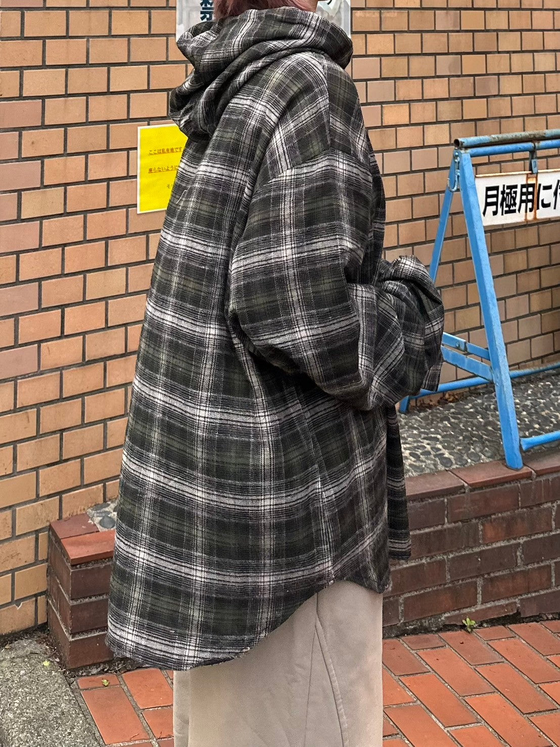 受注制【Chikashitsu +】glen check hooded shirt (2color) / 【チカシツプラス】グレンチェックフード長袖シャツ