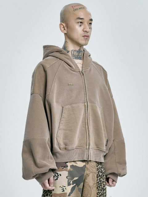 【AJOBYAJO】Vintage Pigment Zip-Up Hoodie