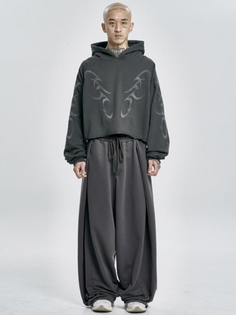 【AJOBYAJO】Tribal AJO Applique Cropped Hoodie