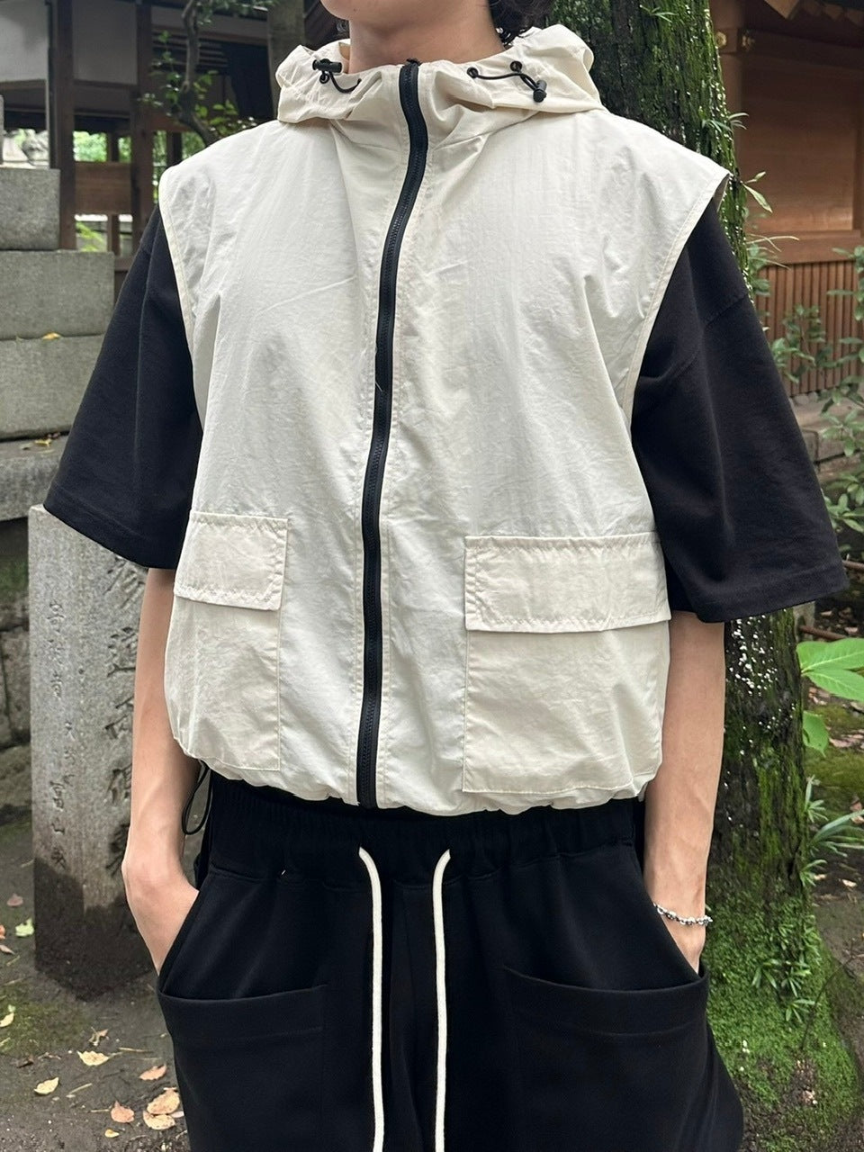 受注制【youll】nylon hooded vest (2color)