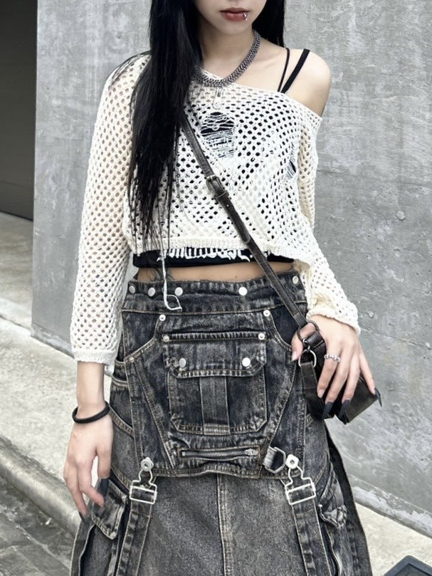 受注制【Never mind the XU】cropped damage knit (2color)