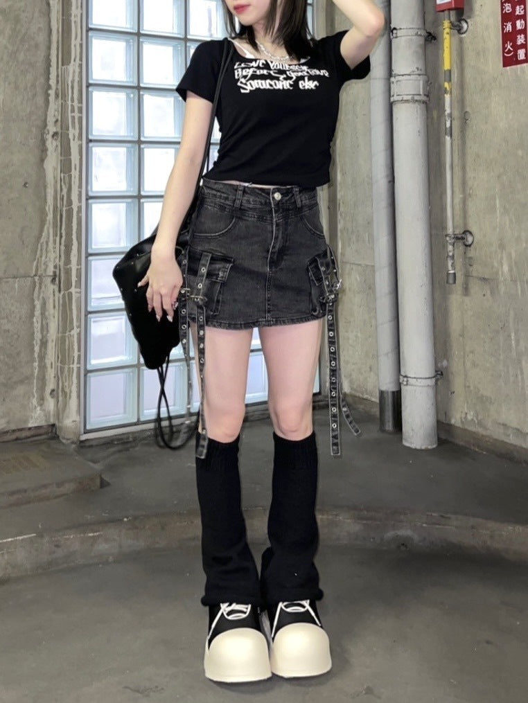 受注制【Never mind the XU】lettrering layered cropped tee (3color) / 【ネバーマインドザエックスユー】レタリングレイヤードクロップドロゴプリント半袖Tシャツ