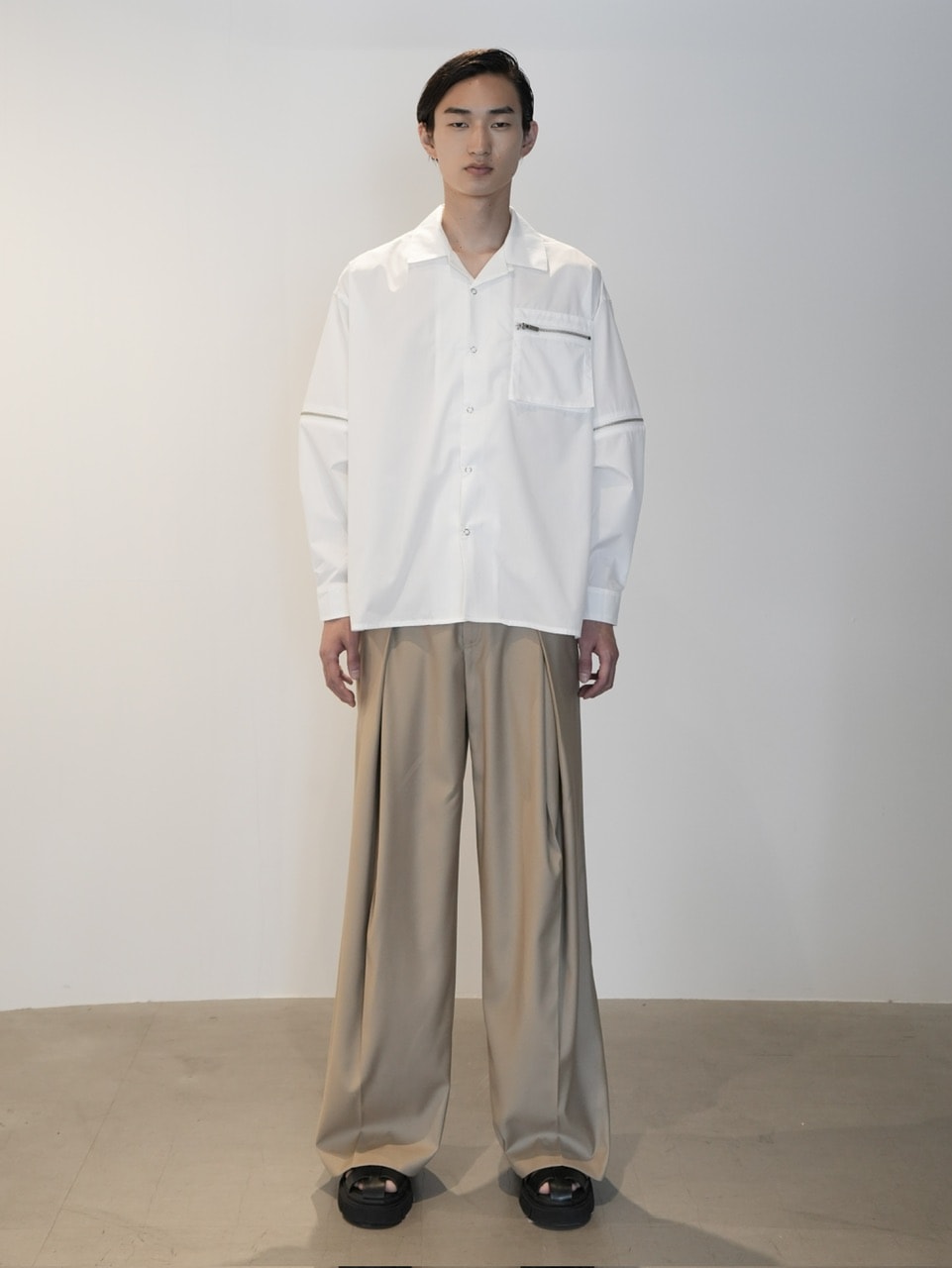 【CS】2way zip square cut shirt (white) / 【シーエス】2ウェイジップスクエアカット長袖シャツ