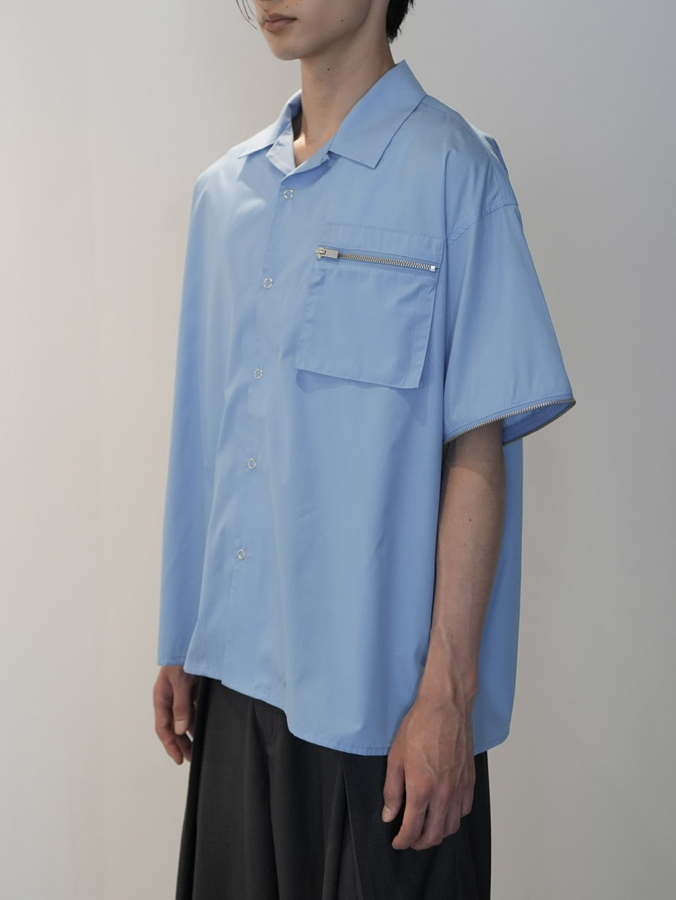 【CS】2way zip square cut shirt (blue) / 【シーエス】2ウェイジップスクエアカット長袖シャツ