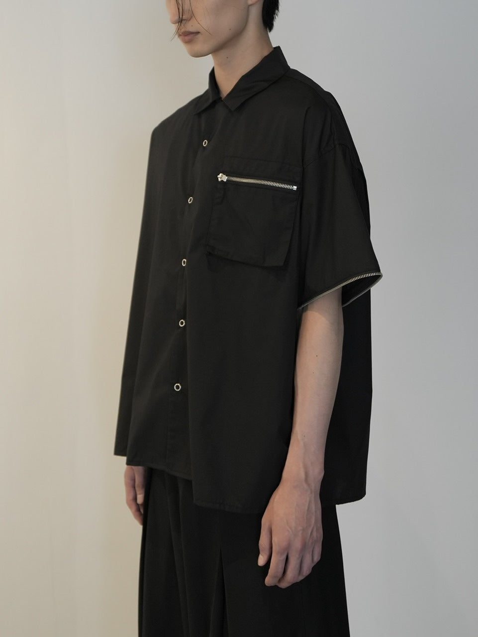 【CS】2way zip square cut shirt (black) / 【シーエス】2ウェイジップスクエアカット長袖シャツ