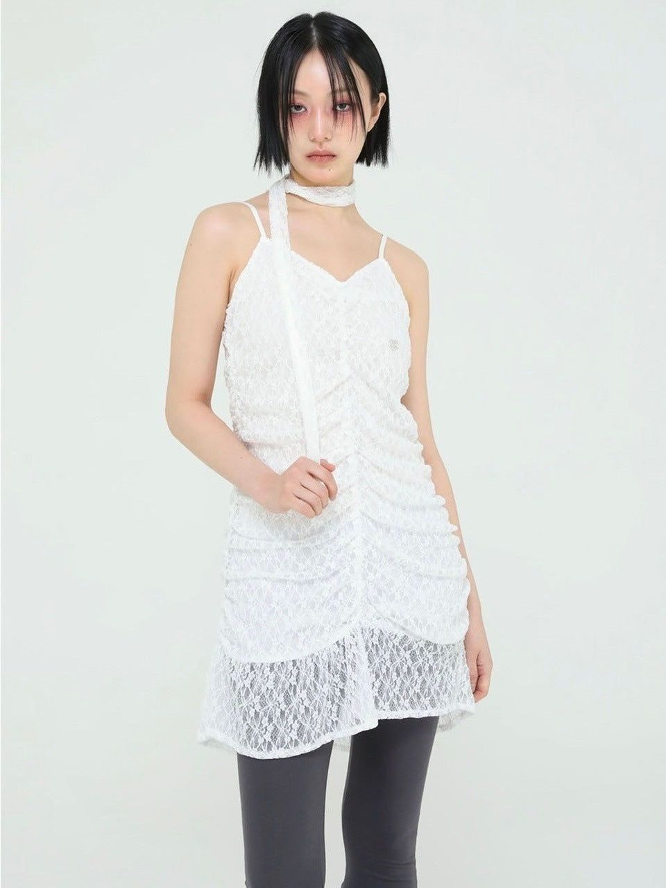 【Uglyshadow】TIE SHIRRING LACE DRESS