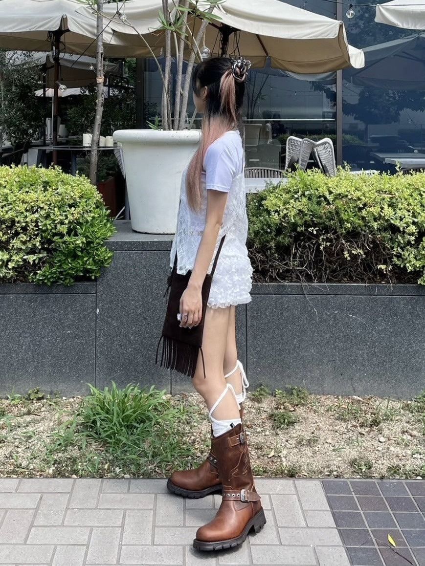 受注制【Never mind the XU】tie scarf lace tops (2color)