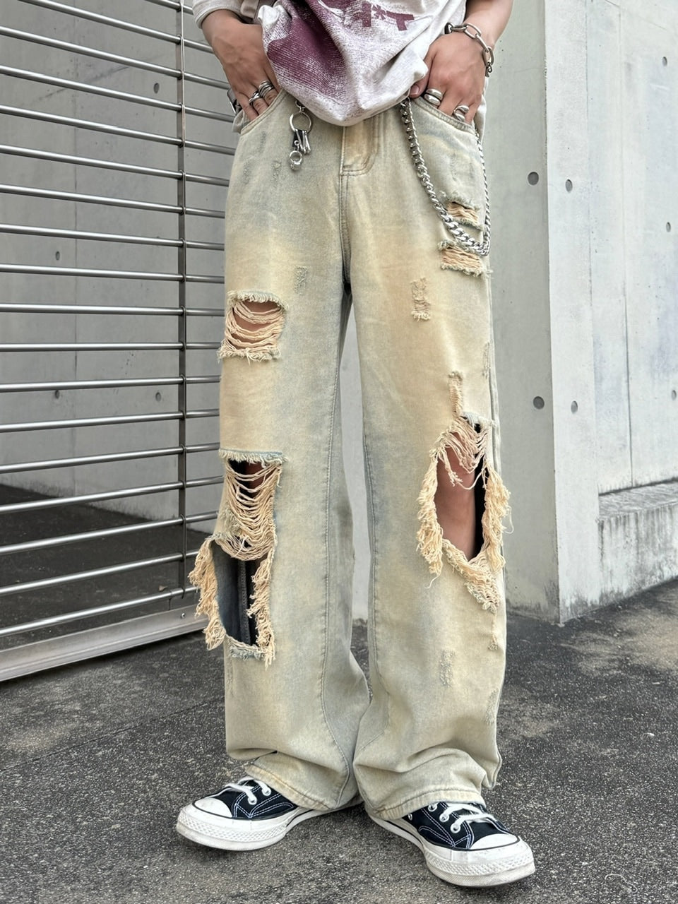 受注制【RENOL】damage denim pants