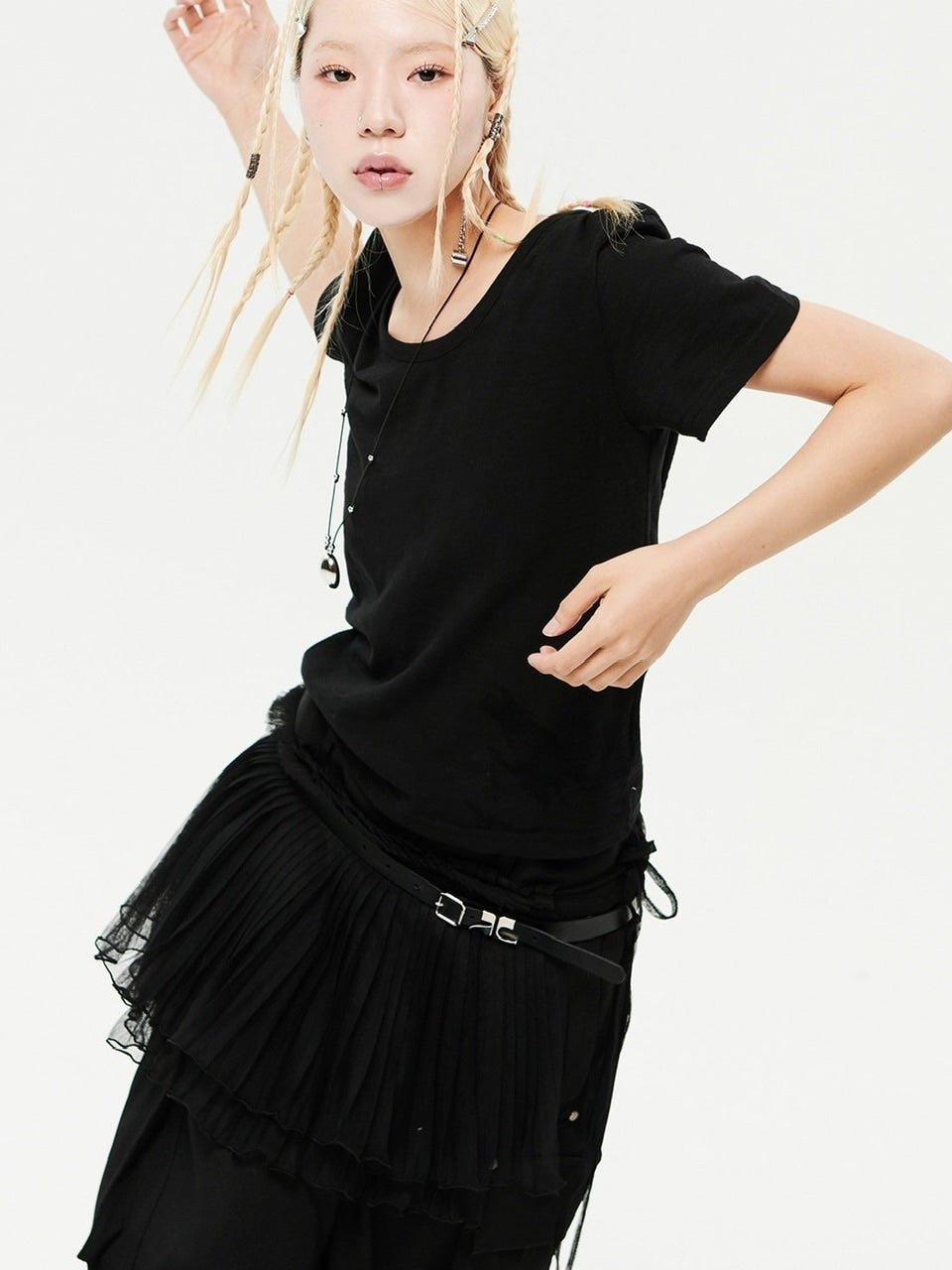【HOLY NUMBER 7】Ruffle layered short skirt / 【ホーリーナンバーセブン】リボンラッフルレイヤードミニスカート巻きスカート