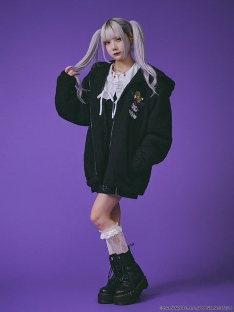 【GALFY×KUROMI】モコモコ丸ボアずきんパーカー / 【ガルフィー×クロミ】ファーロゴ長袖ジップアップパーカー