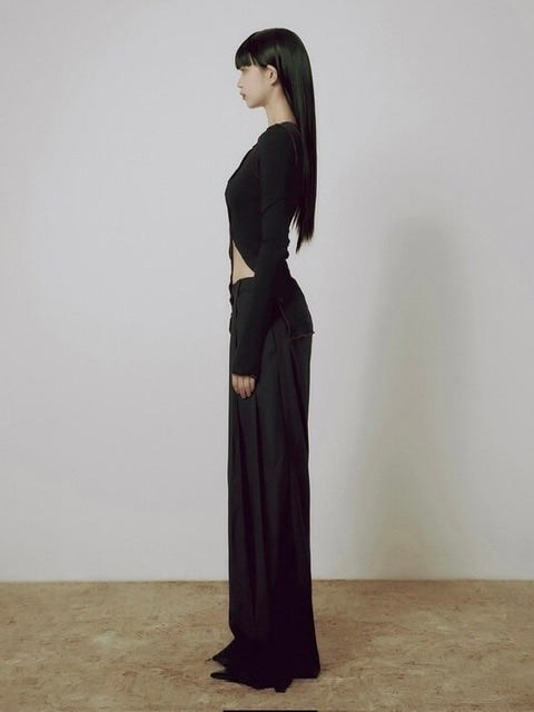 【FLAREUP】One-Shoulder Lettuce Stitch Cardigan