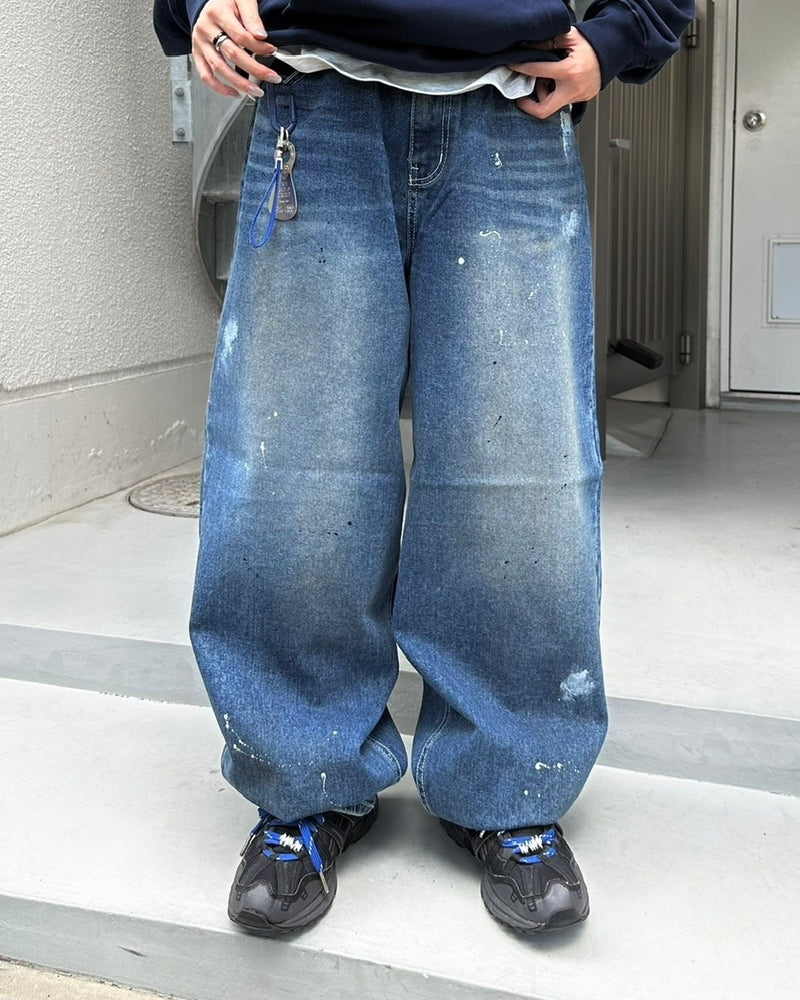 受注制【Chikashitsu +】painted buggy denim pants / 【チカシツプラス】ペイントバギーパンツデニムパンツ