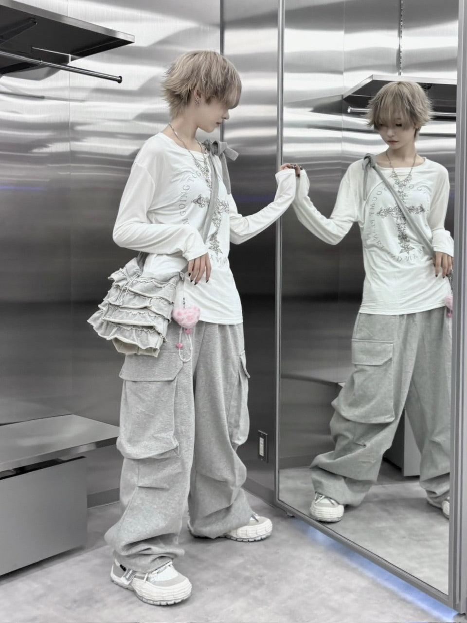 【Never mind the XU】cross print longsleeve tee (2color) / 【ネバーマインドザエックスユー】クロスプリント長袖Tシャツ