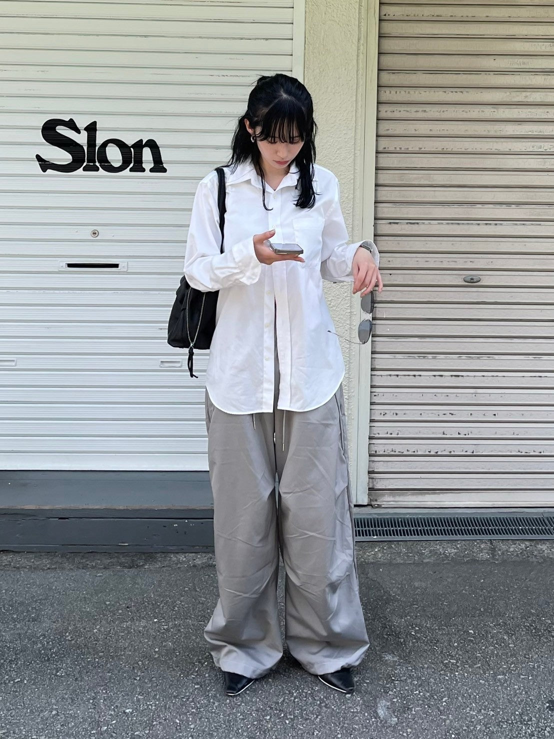 受注制【oaks】tuck design nylon wide pants (2color)