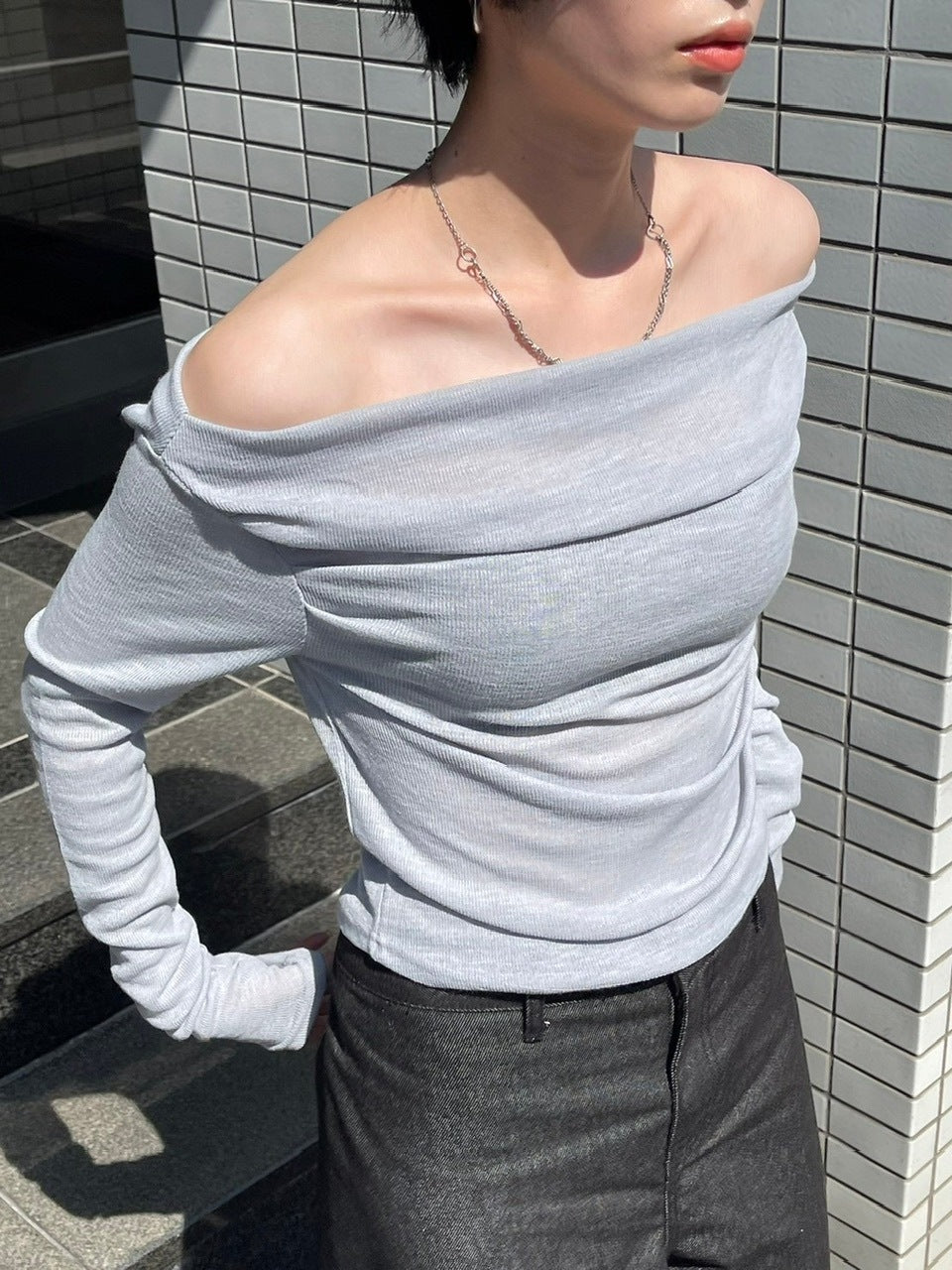 受注制【oaks】see-through back ribbon long sleeve (3color)