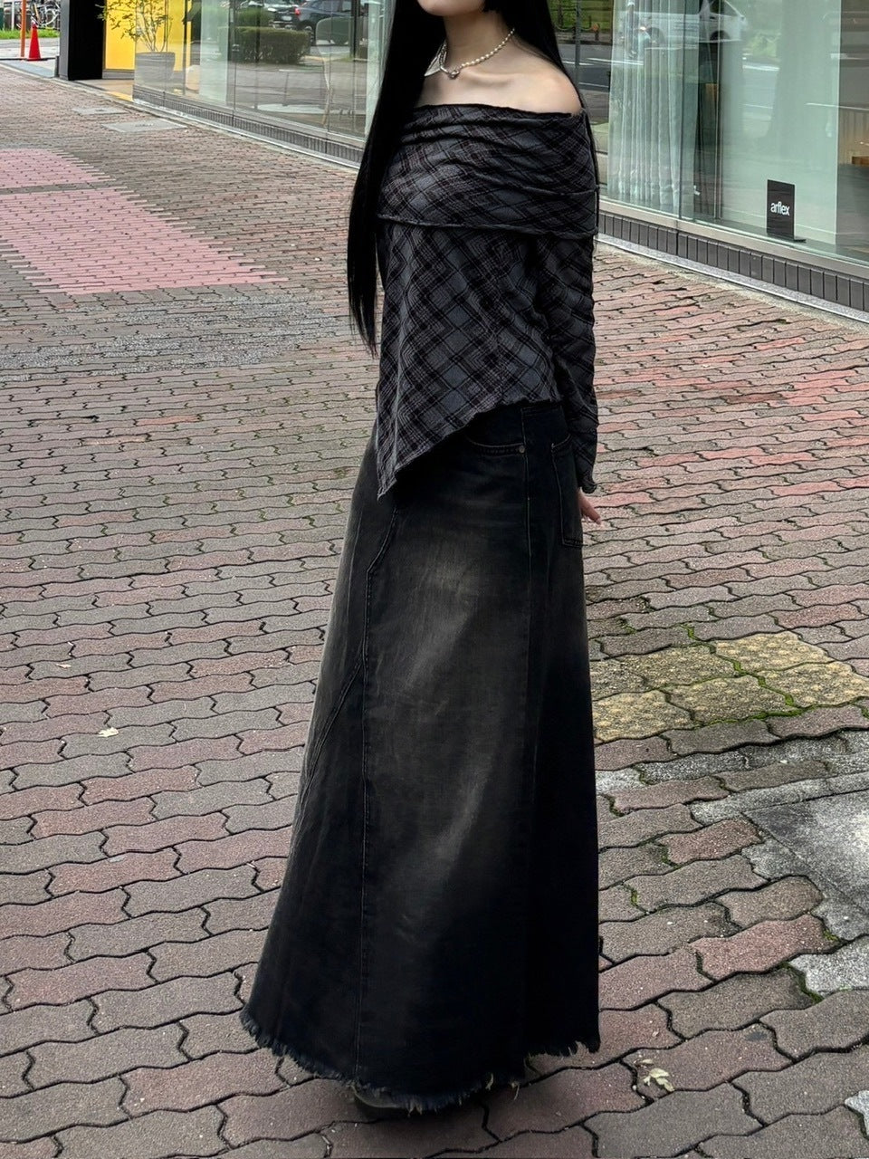 受注制【oaks】argylle off shoulder tops (2color)