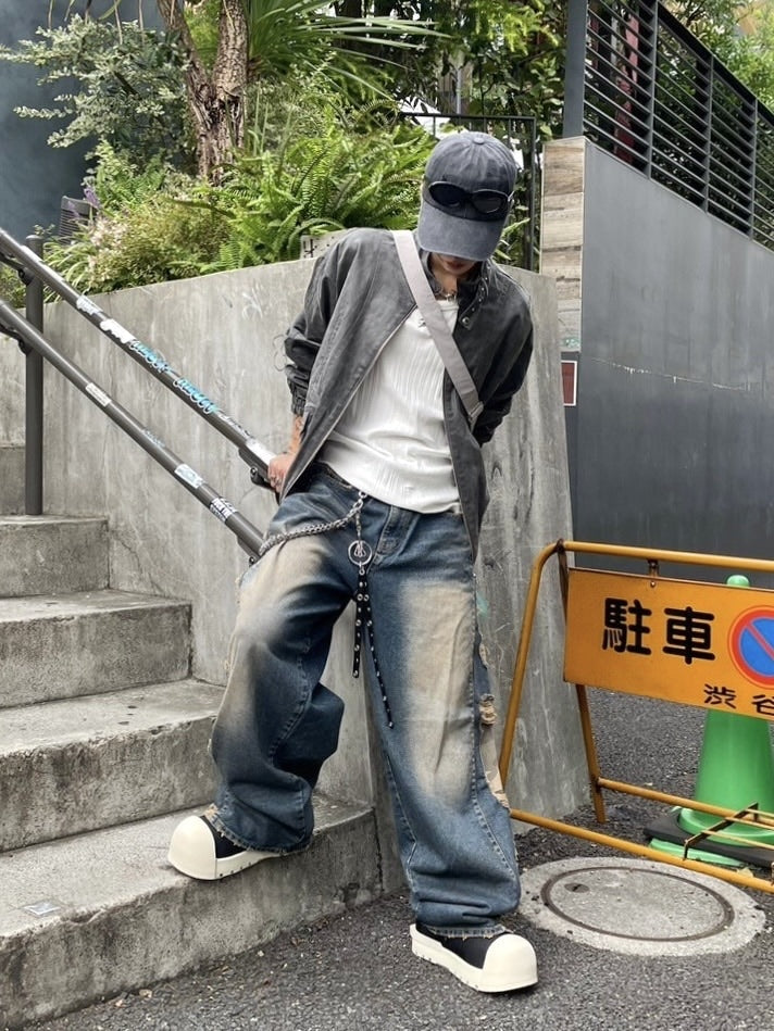 受注制【Never mind the XU】camouflage side damage denim pants (2color) / 【ネバーマインドザエックスユー】カモフラージュサイドダメージワイドデニムパンツ