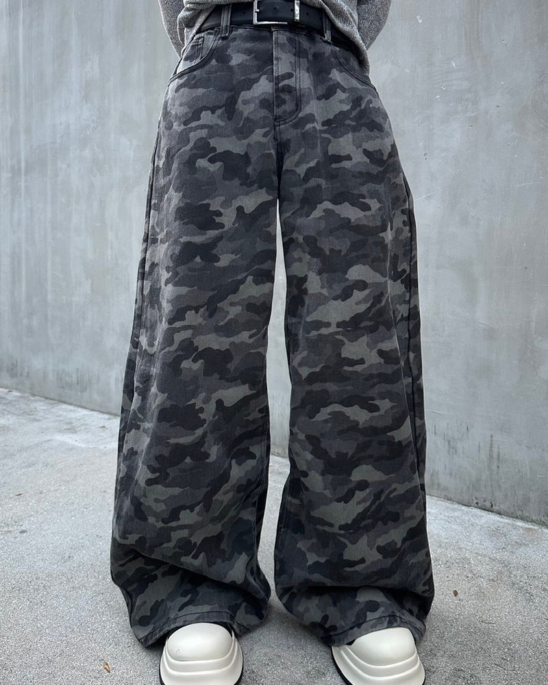【LUV CODE】camouflage denim wide pants