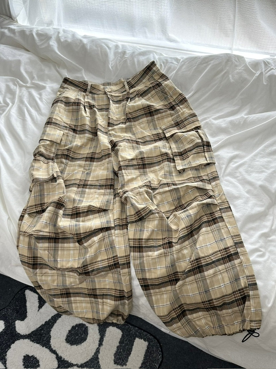 国際配送【LUV CODE】check wide cargo pants