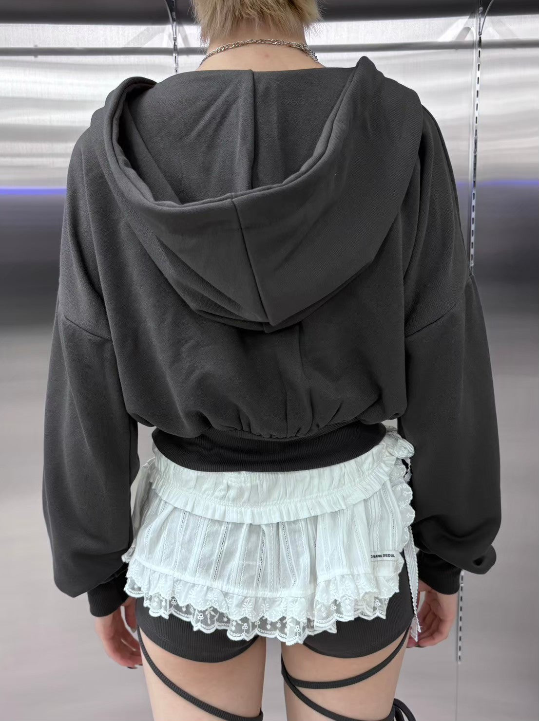 受注制【nmtc +】ribbon crop zip up hoodie (3color)