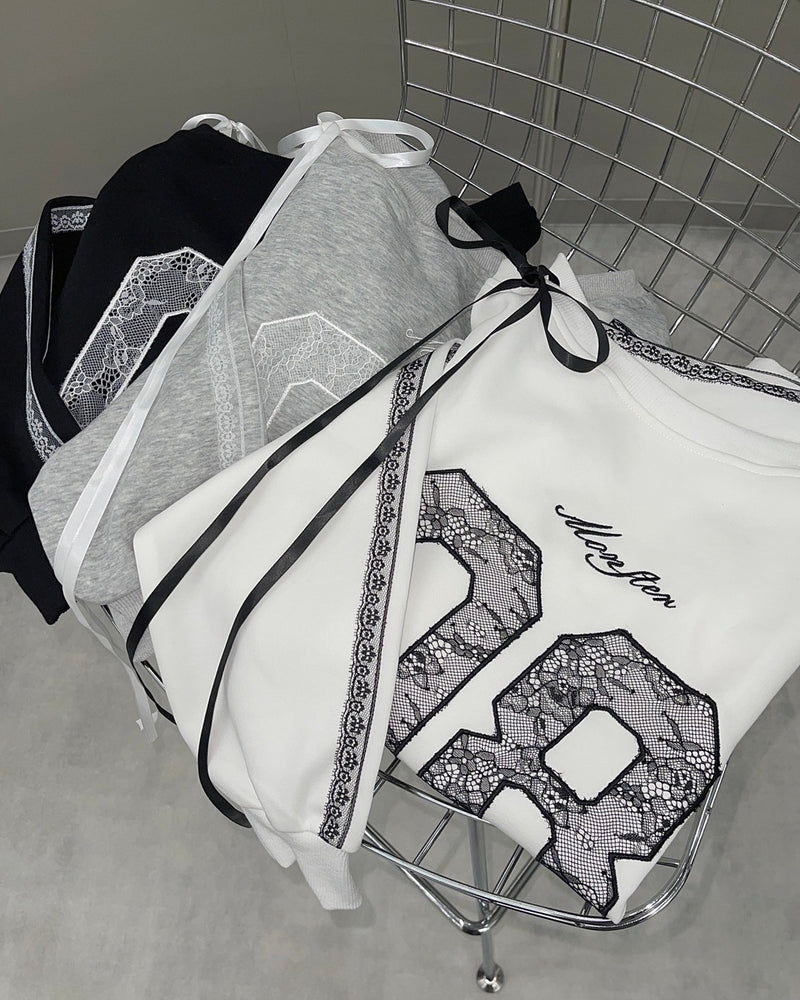 【nmtc +】lace design number sweat onepiece (3color)