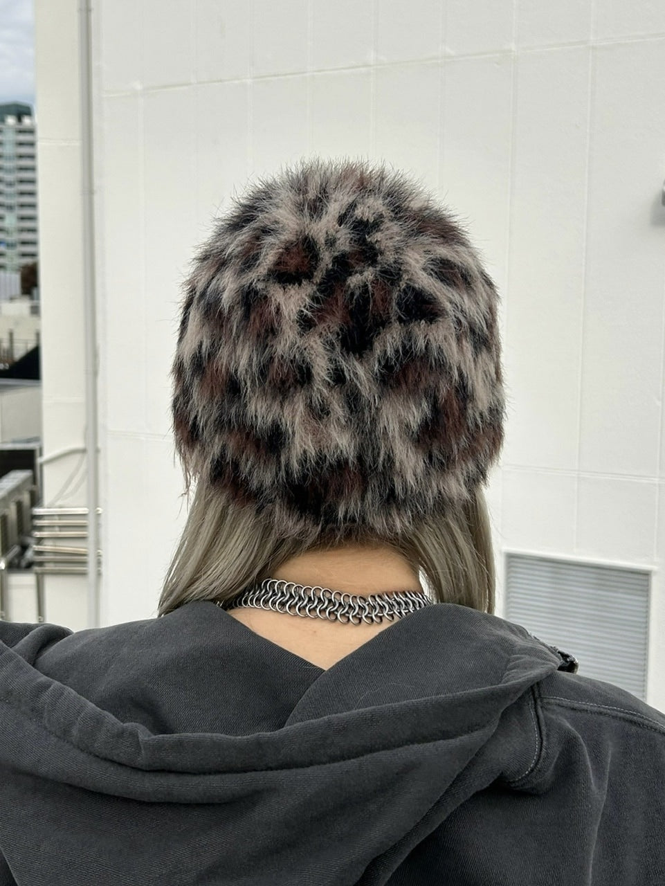 受注制【Never mind the XU】mohair leopard beanie (2color) / 【ネバーマインドザエックスユー】モヘアファーレオパードニット帽子