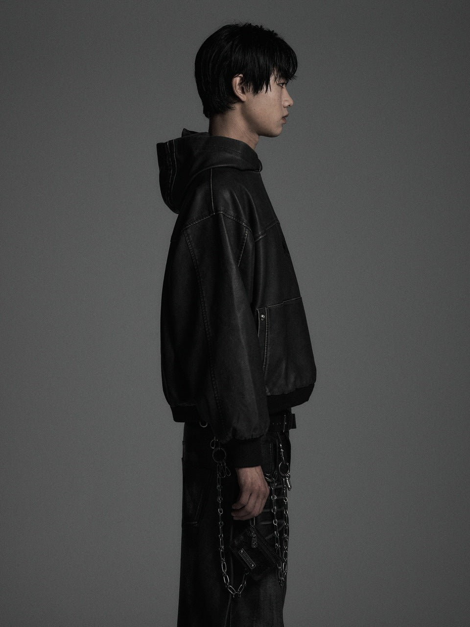 【Rosen Kreuz】VINTAGE LEATHER SHIRRING HOODIE