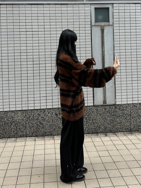 受注制【Chikashitsu +】hairy border knit (3color) / 【チカシツプラス】ヘイリーボーダーニット