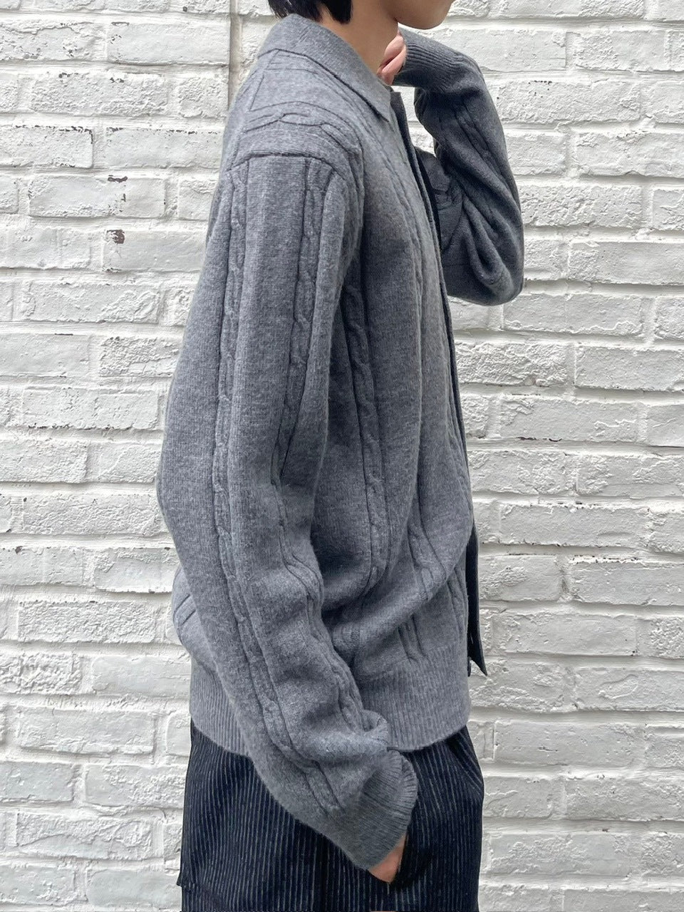 受注制【Chikashitsu +】cable lib knit cardigan (3color)