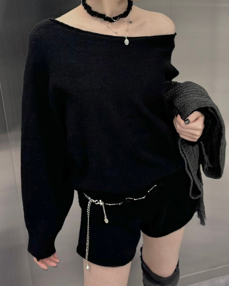 【nmtc +】one shoulder knit and shorts set (4color)