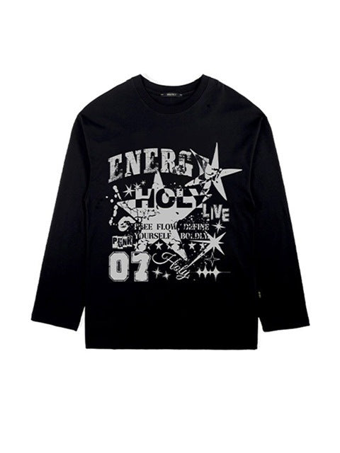 【HOLY NUMBER 7】Oversized Dynamic 07 Star Graphic Long Sleeve T-Shirt
