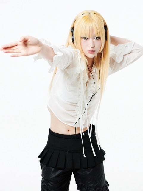 【HOLY NUMBER 7】lace ruffle strap blouse