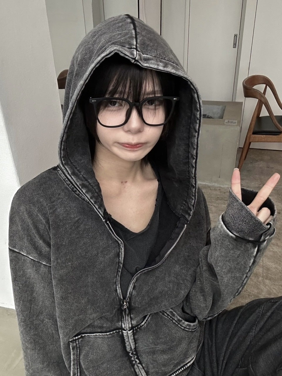 国際配送【LUV CODE】pigment zip up hoodie