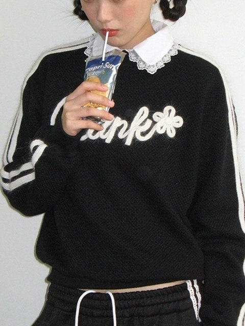 【CRANK】ANGORA LINE FLOWER KNITWNAR / 【クランク】アンゴララインフラワーロゴ長袖ニット