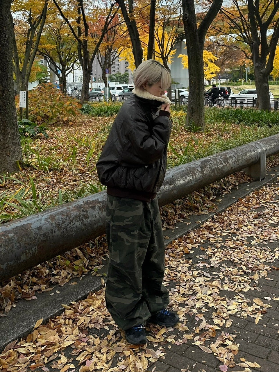 受注制【Chikashitsu +】snap button camouflage pants (2color) / 【チカシツプラス】スナップボタンカモフラージュワイドデニムパンツ