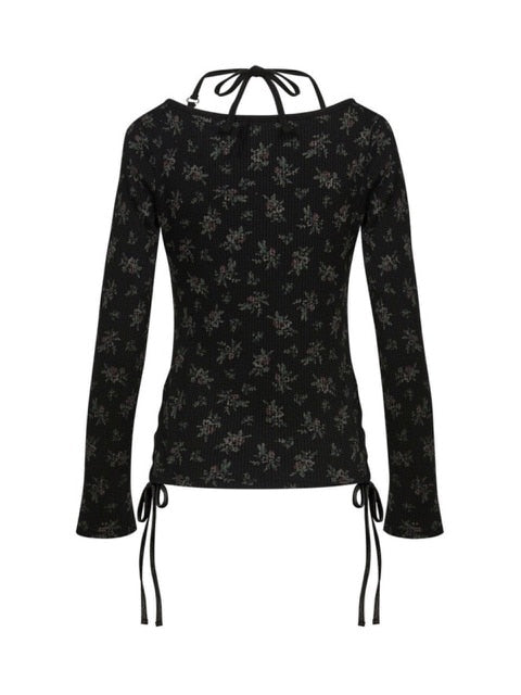 【NOT KNOWING】ROSE HALTER STRAP TOP / 【ノットノーイング】ローズホルターネックストラップ長袖トップス