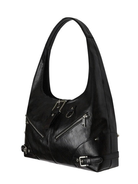 【NOT KNOWING】Black Moto Hobo Bag (LEATHER)